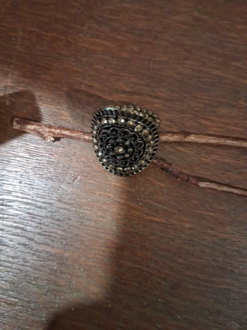 Ornate Black and Gold Floral Cocktail Ring Stretch Ring